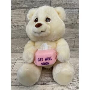 RUSS Love Pals - Get Well Soon Plush Teddy Bear Cream Colored w/ Pink Tissue Box
